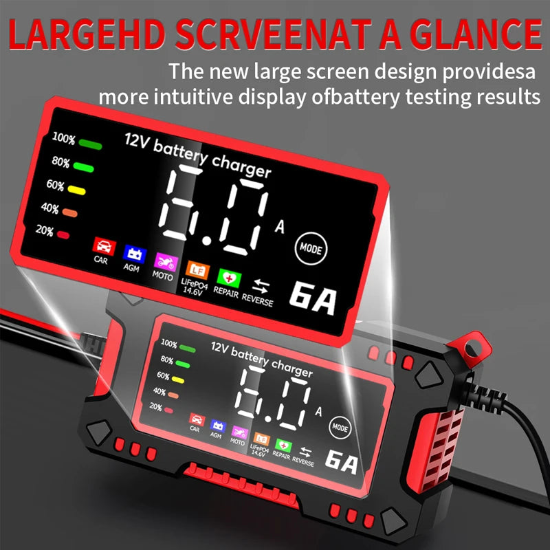 New 6A 12V Car Battery Charger Car and Motorcycle 14.6V LiFePO4 Lead Acid Battery Charger and Smart Pulse Repair Maintainer