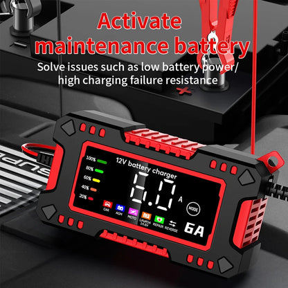 New 6A 12V Car Battery Charger Car and Motorcycle 14.6V LiFePO4 Lead Acid Battery Charger and Smart Pulse Repair Maintainer