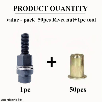 51pcs Heavy-Duty Rivet Nut Kit W/Tools (M3-M12) Zinc-Coated RH Threaded for Car Repair/Furniture/License Plate/Renovation