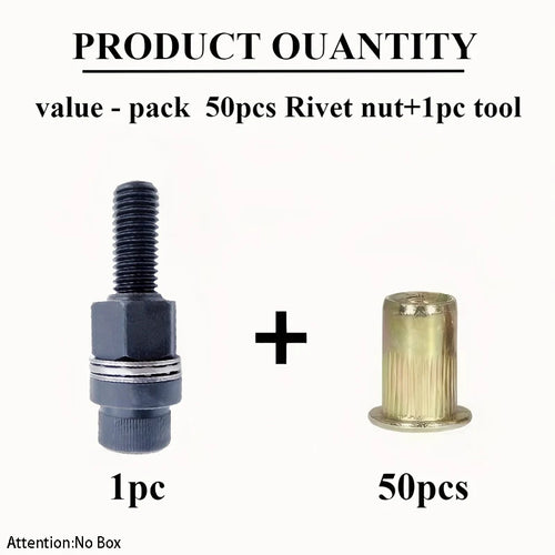 51pcs Heavy-Duty Rivet Nut Kit W/Tools (M3-M12) Zinc-Coated RH Threaded for Car Repair/Furniture/License Plate/Renovation
